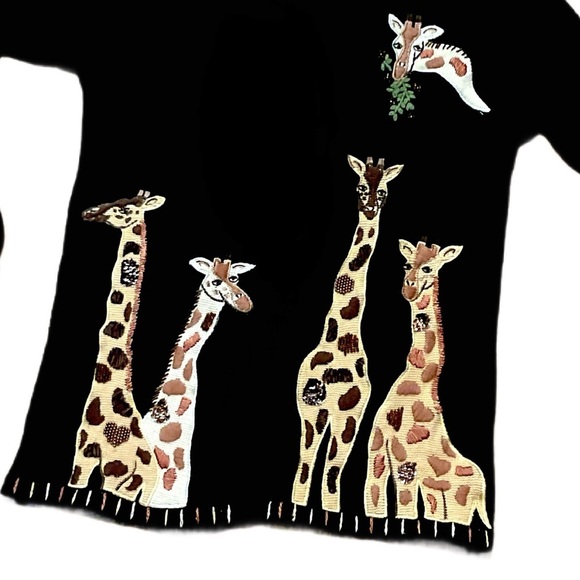 Vintage Cardigan Black Giraffe Sweater Beaded button down Giraffe knit patchwork - Picture 2 of 7